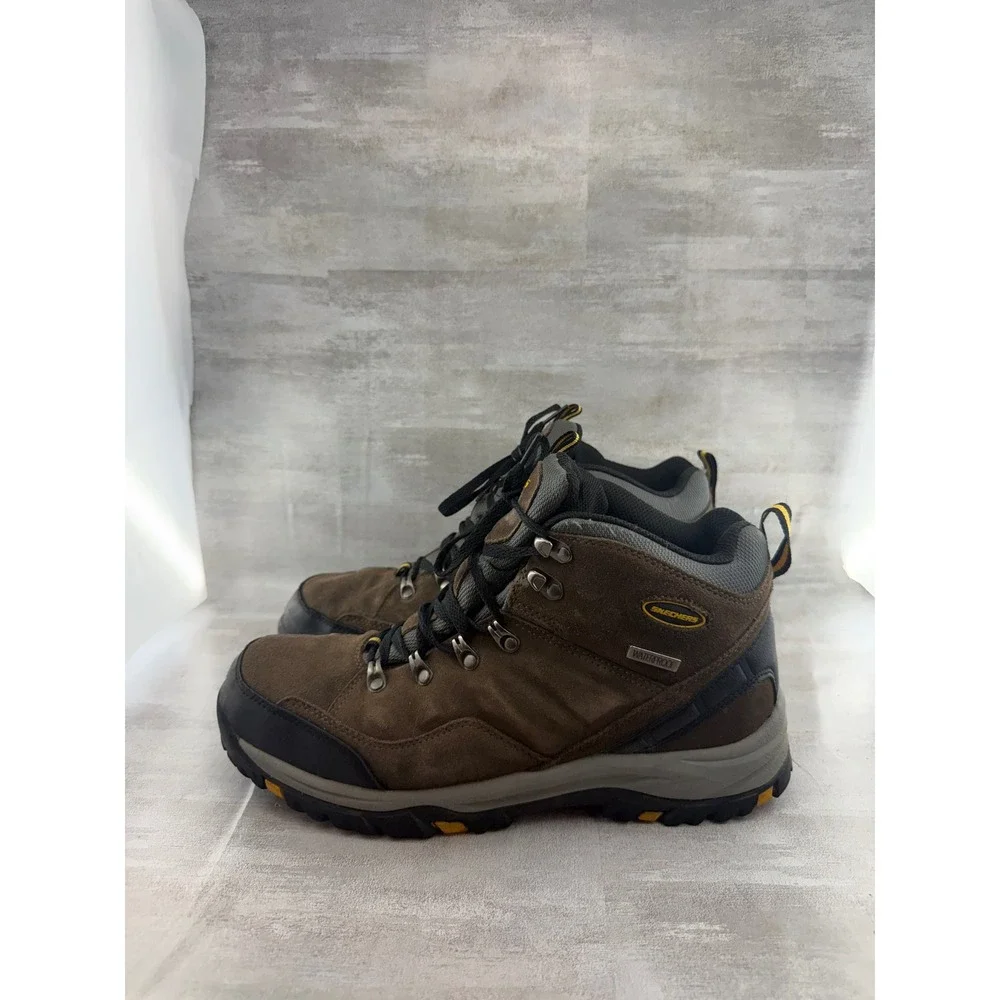 Skechers Men 64869 Brown Leather Waterproof Hiking Boots Size 11